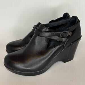 Dansko Women’s 10 / 41 Franka Wedge Heel Clog Black Leather Closed Toe Buckle